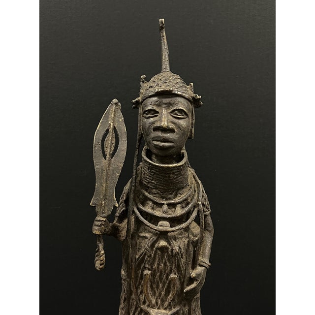 African Tribal Art Benin Bronze Warrior Statue For Sale - Image 4 of 9