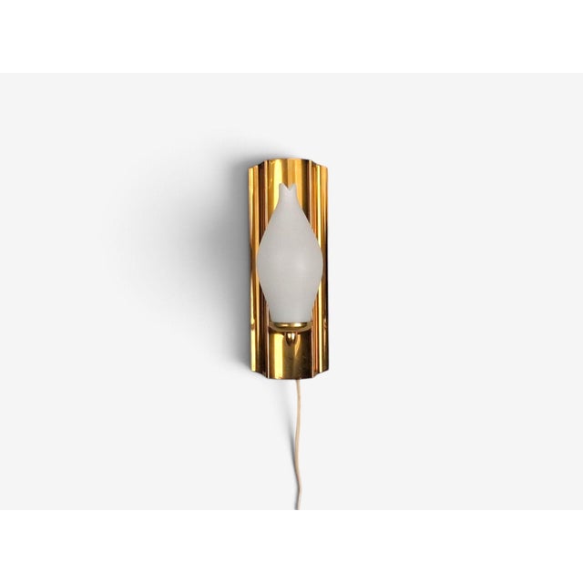 Metal 1960s Kurant, Norwegian Modern, Wall Lights, Brass, Opaline Glass For Sale - Image 7 of 12