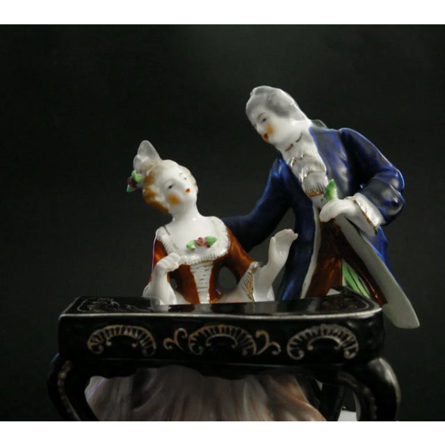 Renaissance Mid-Century Renaissance Porcelain Piano Woman & Gentleman Courtship Made in Occupied Japan For Sale - Image 3 of 10