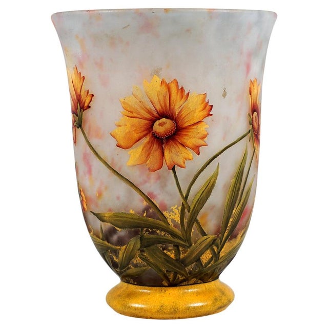 Glass Art Nouveau Cameo Vase, Marigold Flower, Daum Nancy, France, 1910, 1890s For Sale - Image 7 of 7