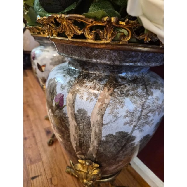 Late 19th Century Rare Antique Pair of Louis XVI Style Sevres Porcelain Ormolu Mounted Jardinieres For Sale - Image 5 of 11