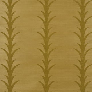 Schumacher Acanthus Stripe Sisal Wallcovering In Celery For Sale