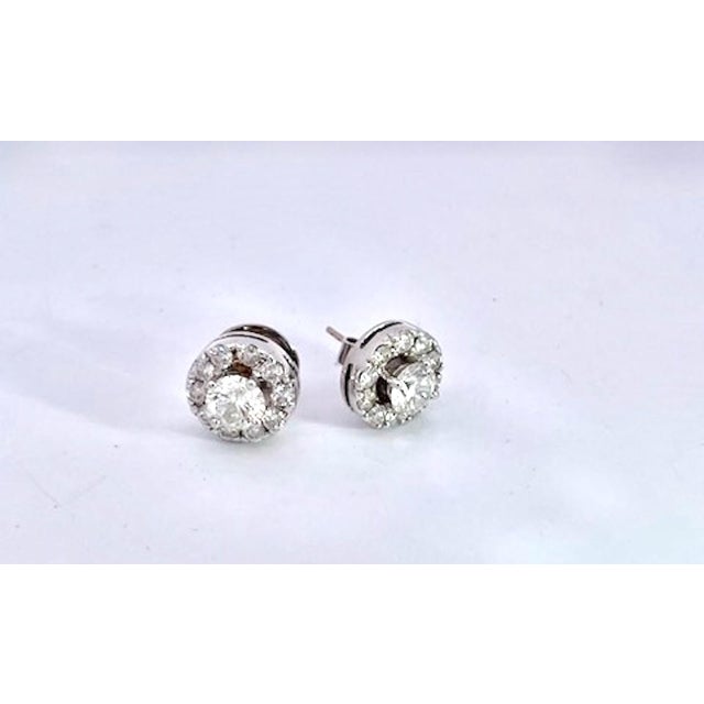 White 1990s Diamond Stud Earrings With a Diamond Surround 18k, Set of 2 For Sale - Image 8 of 9