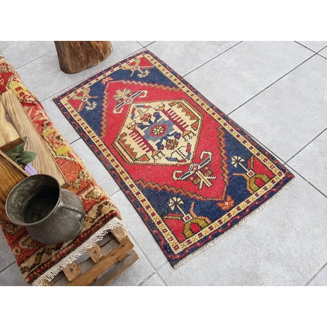 Farmhouse 1950s Burgundy and Navy Blue Rug For Sale - Image 3 of 10