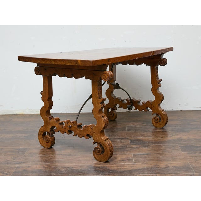 Spanish 18th Century Walnut Fratino Table with Carved Legs and Iron Stretcher For Sale - Image 12 of 12
