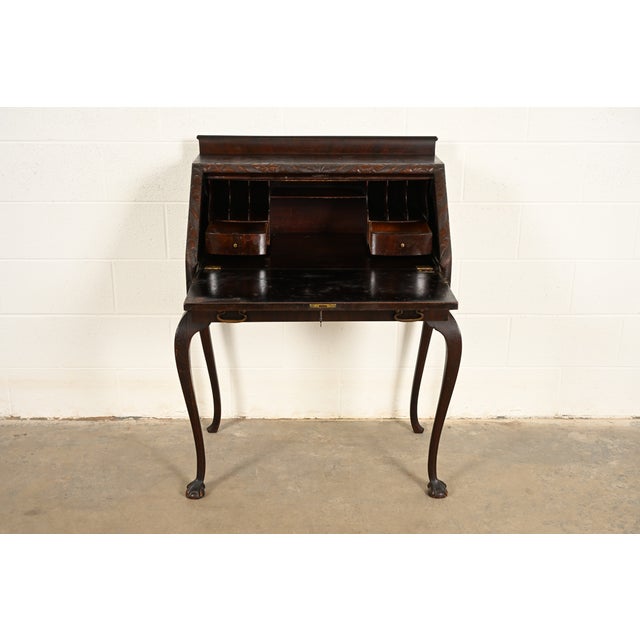 Early 20th Century Berkey & Gay Style Antique Queen Anne Mahogany Slant Front Secretary Desk, Circa 1900 For Sale - Image 5 of 14