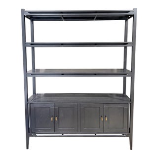 Arhaus Brock Dark Twilight Ash Wood Open Bookcase Cabinet For Sale
