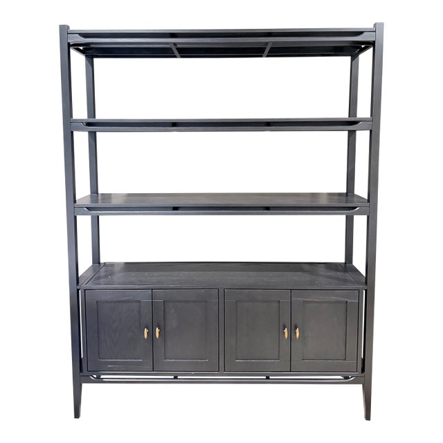 Arhaus Brock Dark Twilight Ash Wood Open Bookcase Cabinet For Sale