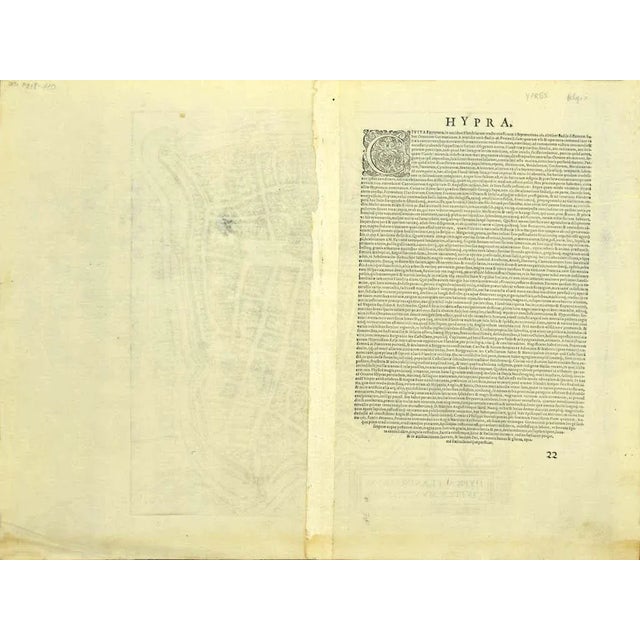 This map of Hypra is an original etching realized by George Braun and Franz Hogenberg as part of famous series ''Civitates...