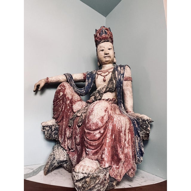 18th Century Monumental Chinese Polychromed Seated Guanyin Statute For Sale - Image 9 of 11