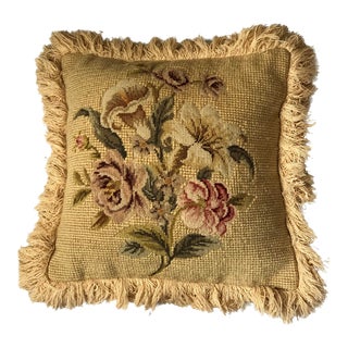 Vintage Needlepoint Floral Pillow For Sale