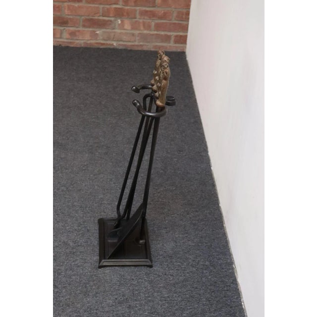 Early 20th Century Iron Fire Tool Set With Cast Brass Owl Form Handles For Sale - Image 16 of 17