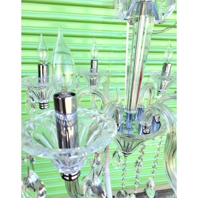 Vintage Murano Glass Crystal Chrome 6 Light Chandelier For Sale In West Palm - Image 6 of 11