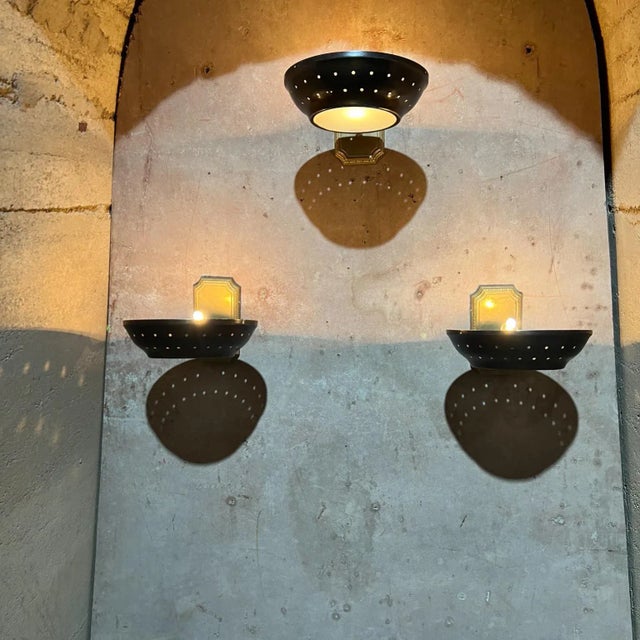 Metal 1950s Modern Atomic Three Patinated Brass Wall Sconces - Set of 3 For Sale - Image 7 of 13