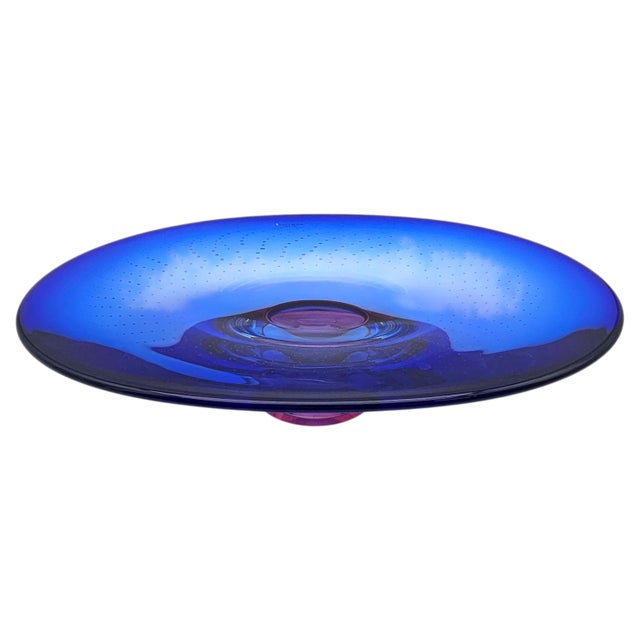 Glass Kosta Boda “Zoom” Art Glass Bowl by Göran Wärff, Blue & Magenta, Signed For Sale - Image 7 of 9