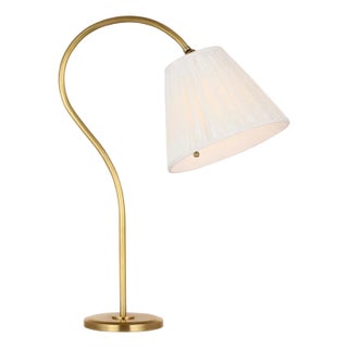 Amber Lewis by Visual Comfort Signature Dume 24" Arched Table Lamp in Hand-Rubbed Antique Brass with Silk Pleated Shade For Sale