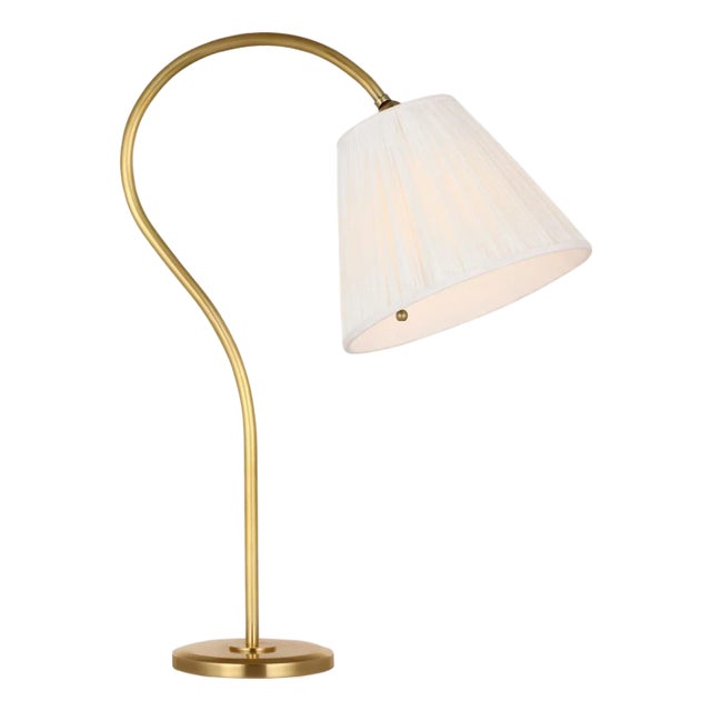 Amber Lewis by Visual Comfort Signature Dume 24" Arched Table Lamp in Hand-Rubbed Antique Brass with Silk Pleated Shade For Sale
