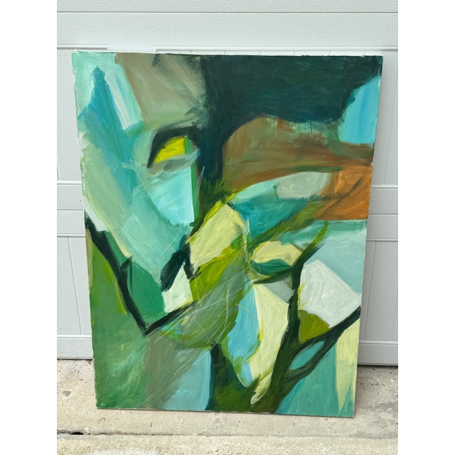 Abstract Large Abstract Painting in Blues and Greens For Sale - Image 3 of 5