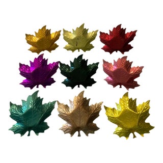 Mid-Century Metal Multicolored Leaf Coasters- Set of 9 For Sale