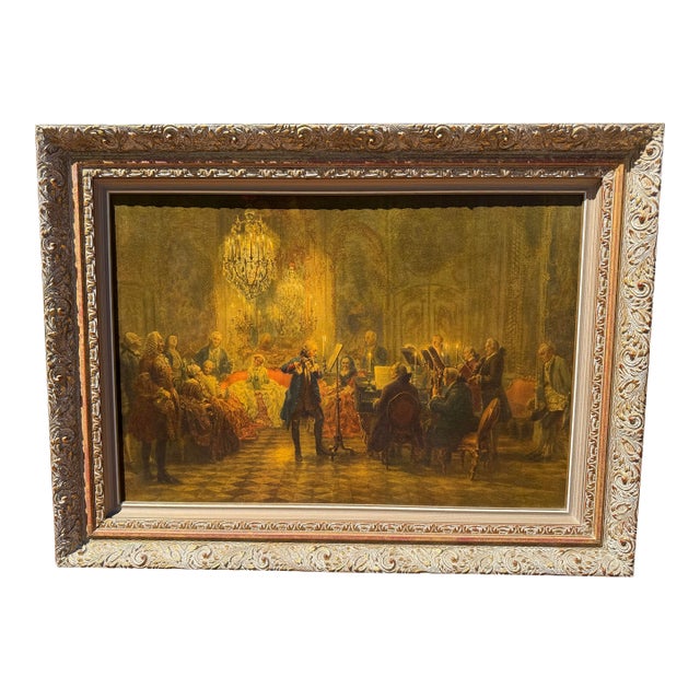 1950s Framed Lithograph on Board of Adolph Von Menzel’s “Flute Concert of Frederick the Great at Sanssouci” For Sale