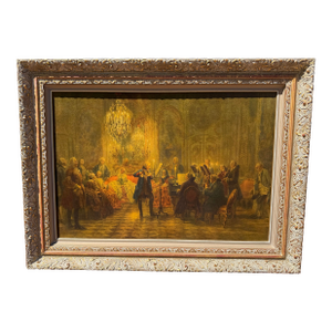 1950s Framed Lithograph on Board of Adolph Von Menzel’s “Flute Concert of Frederick the Great at Sanssouci”