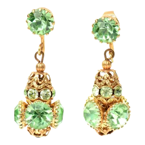 1990s Frank Hess for Miriam Haskell Dangle Clip on Glass and Gold Plated Earrings - 2 Pieces