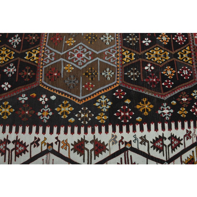 Black 1970s Vintage Handmade Wool Cotton Black Turkish Runner Rug For Sale - Image 8 of 11