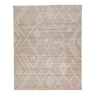 Early 21st Century Flatweave Modern Kilim Wool Rug With Taupe Color Field by Apadana For Sale