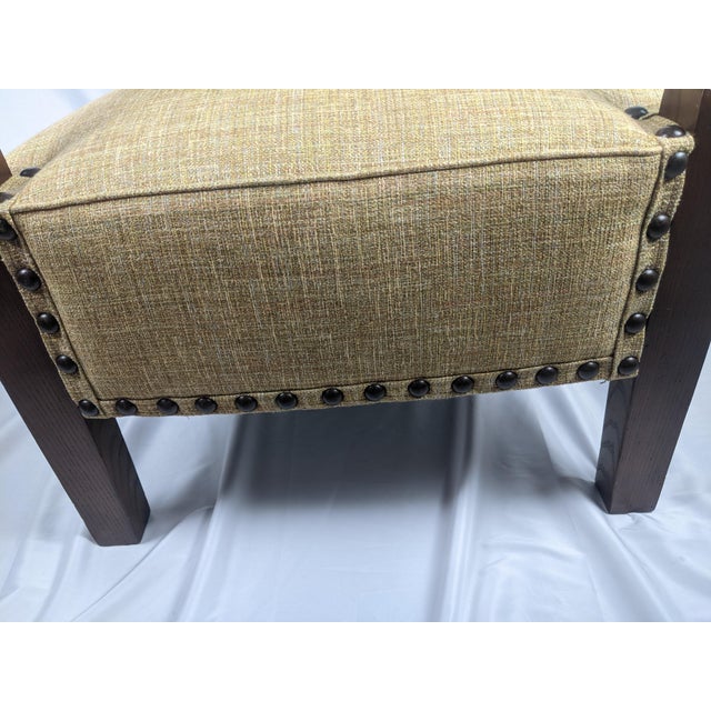 Mid-Century Mission Arts & Crafts Wood Upholstered Armchair With Nailhead Trim For Sale In New York - Image 6 of 17
