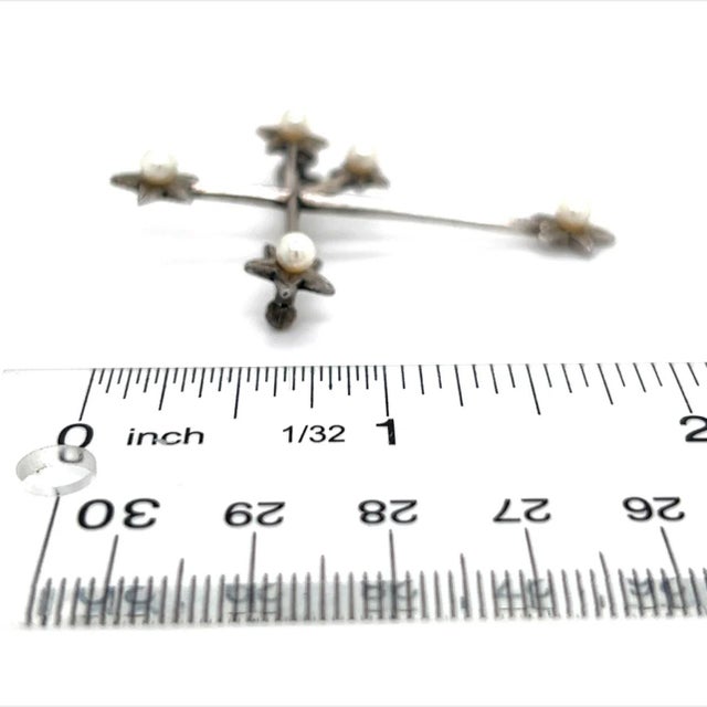 Contemporary Mikimoto Estate Akoya Pearl Cross Brooch Sterling Silver 4 mm For Sale - Image 3 of 11