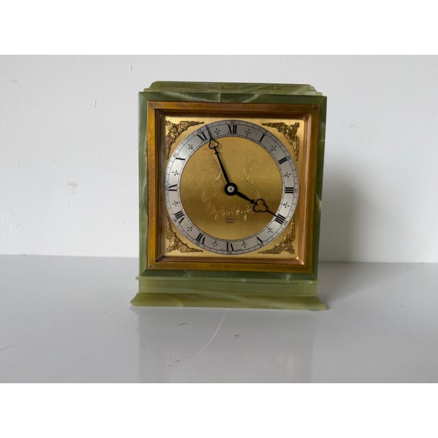 Mid-Century Modern Vintage Elliott London Green Onyx 8-Day Mechanical Mantel Clock – Made in England For Sale - Image 3 of 12