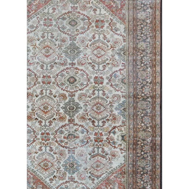 Antique Sultanabad-Mahal rug with ivory, terracotta red, light blue, charcoal sub-Geometric floral design, rug dsp-ca878,...