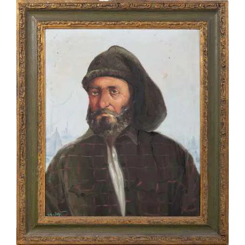 Ricardo Navarro Poves, Fisherman, Oil on Platex, 20th Century For Sale