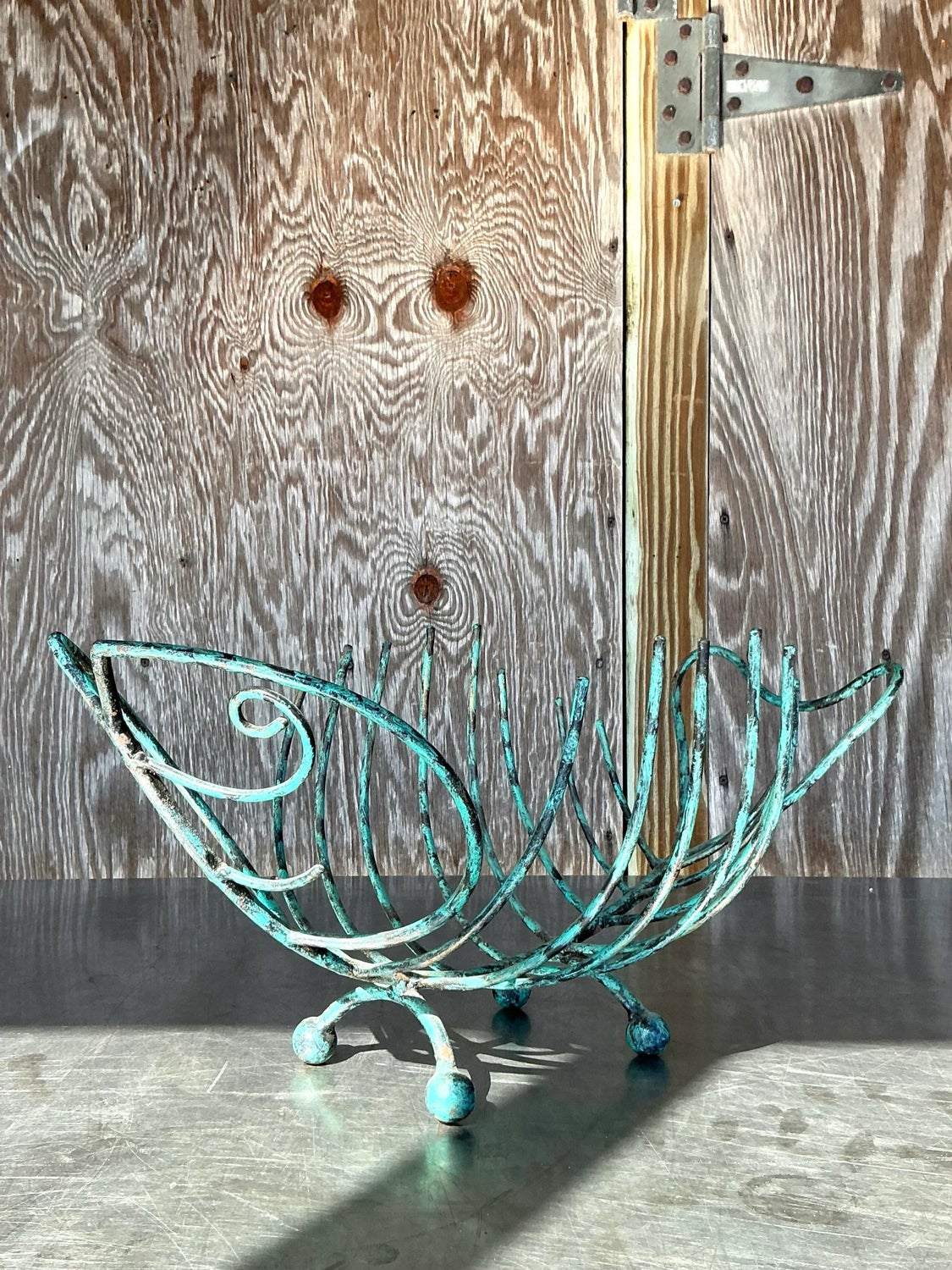 Vintage Boho Patinated Metal Fish Bowl — additional photo 5