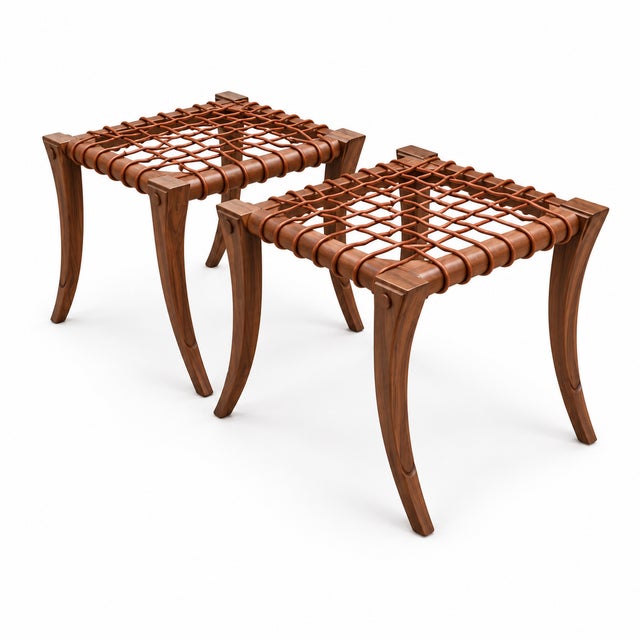 2000 - 2009 Walnut Mid Century Klismos Ottomans - Pair For Sale - Image 5 of 5