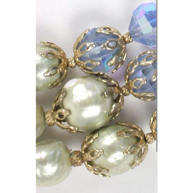 Mid-Century Modern 1950s Vendome Baroque "Pearl" and Blue Crystal Necklace For Sale - Image 3 of 7