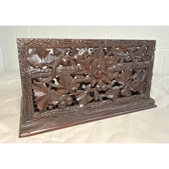 Antique Hand Carved German Black Forest Wood Reticulated Dresser Spool Box For Sale In New York - Image 6 of 12