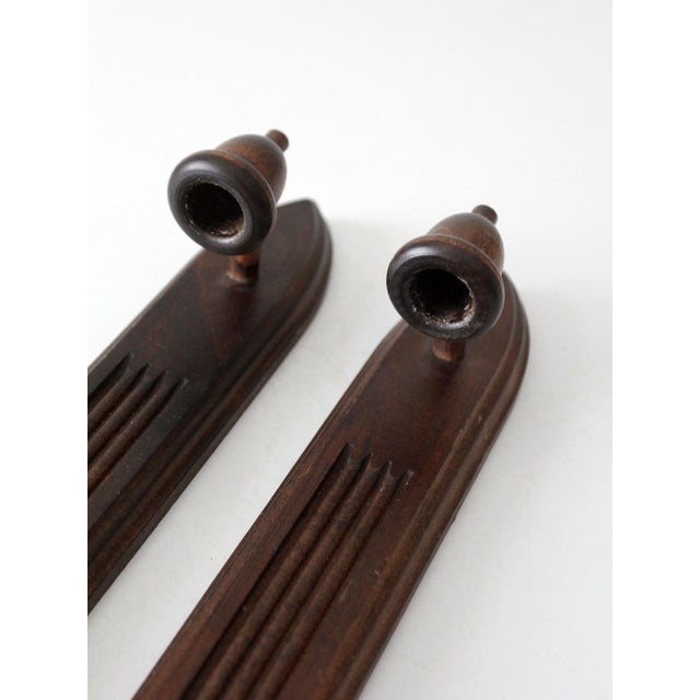 Brown Pair of Mid-Century Gothic Revival Wood Wall Candle Sconces For Sale - Image 8 of 11