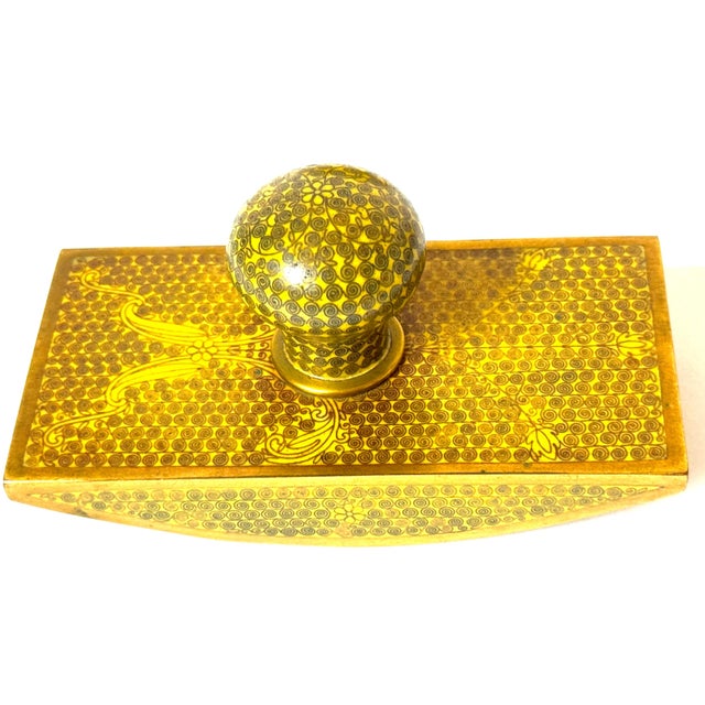 Chinese Gilt Brass Cloisonné “Scroll and Floral” Nine‑Piece Desk Set, 20th Century, Unmarked A rare and complete...