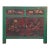 Vintage Distressed Rich Green Red Floral Graphic Credenza Sideboard Cabinet For Sale