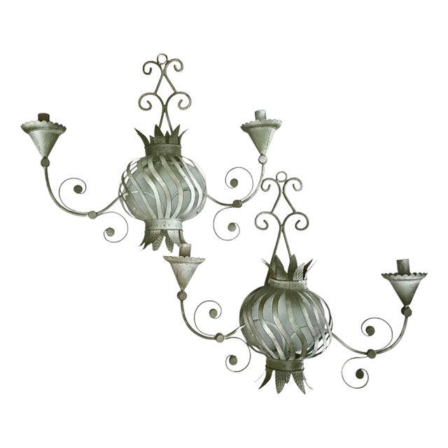 1950s Hollywood Regency Iron and Tole Candle Sconce - a Pair For Sale