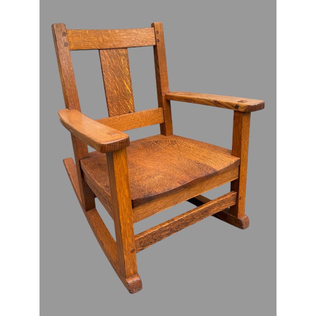 Wood Signed Limbert Vintage Mission Oak Arts & Crafts Childs Rocking Chair For Sale - Image 7 of 12