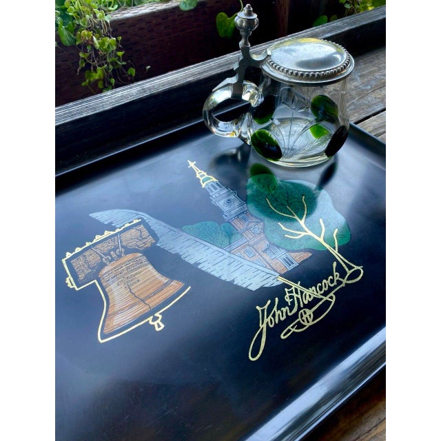 American Vintage Couroc Bicentennial Tray – John Hancock, Liberty Bell & Independence Hall Inlay – Monterey California For Sale - Image 3 of 12