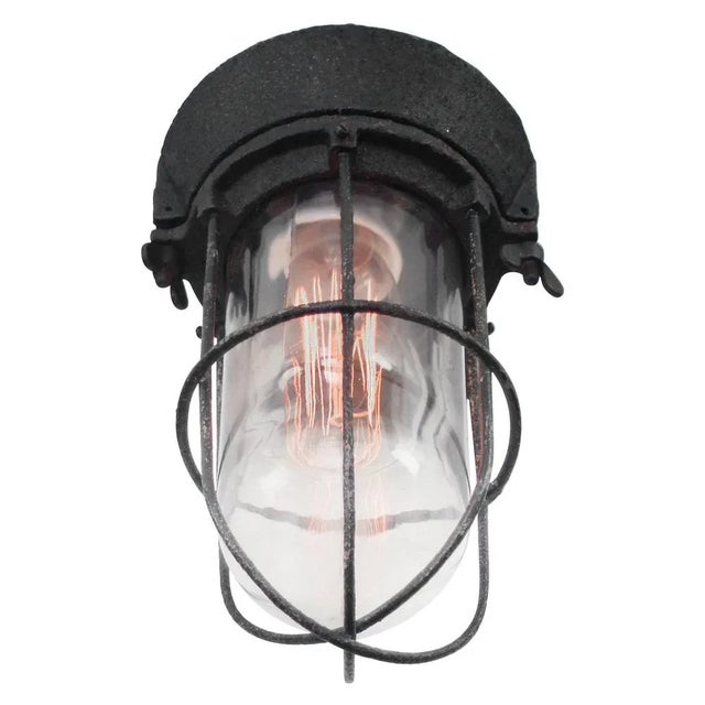 Vintage Dutch Industrial Black Cast Iron and Glass Sconce by Industria Rotterdam For Sale - Image 5 of 6