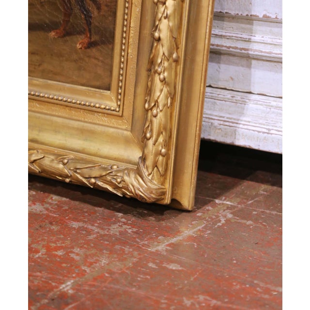 19th C. Oil on Canvas Painting of Dogs in Kennel Signed L. De Besenval, 1865 For Sale - Image 10 of 13