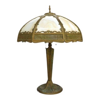 Bradley & Hubbard Style 8-Panel 2-Tone Slag Glass Lamp C1920 For Sale