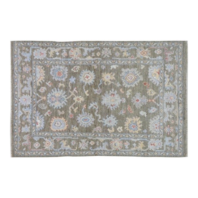 Turkish Oushak Hand Knotted Wool Rug, 4'x6' For Sale