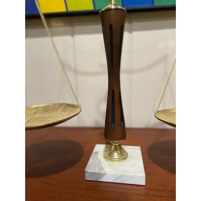 1970s 1970s Vintage Law Lawyer Justice Scale Brass, Wood, and Marble For Sale - Image 5 of 7