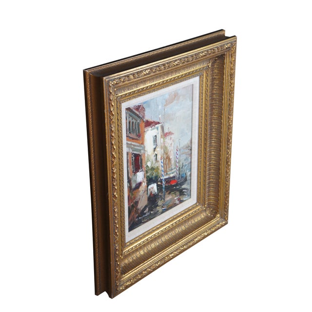 Impressionist Vintage Impressionist Venice Italy Gondolas Canal Scene Oil Painting 26" For Sale - Image 3 of 12