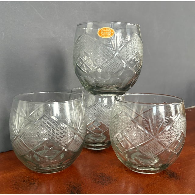 Art Deco Bohemian Hand-Cut Crystal Rocks Glasses, Set of Four, Czech For Sale - Image 3 of 9